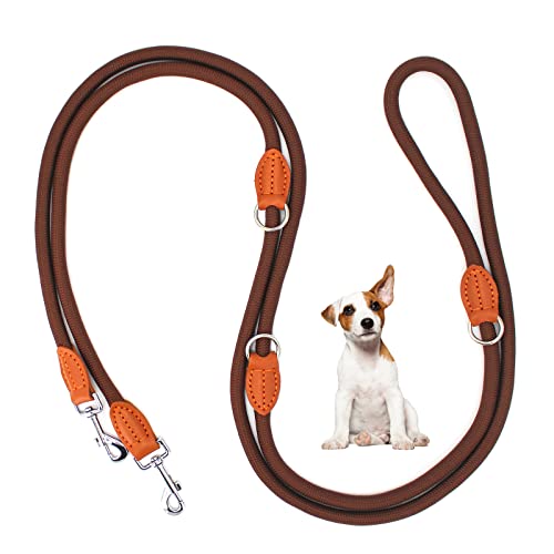 Hundeleine Doppelleine für Kleine Mittelgroße Hunde Führleine 3m Verstellbar mit 2 Karabiner Leine Hund Übungsleine Dog Lead Multifunktionale 3 Meter lang x 1,0 cm Braun von Bokelai