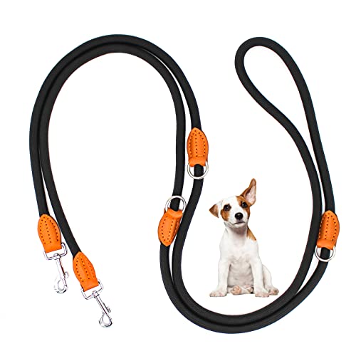 Hundeleine Doppelleine für Kleine Mittelgroße Hunde Führleine 3m Verstellbar mit 2 Karabiner Leine Hund Übungsleine Dog Lead Multifunktionale 3 Meter lang x 1,0 cm Schwarz von Bokelai