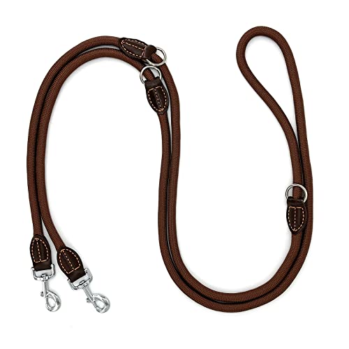 Hundeleine Doppelleine für Mittelgroße Große Hunde Führleine 3m Verstellbar mit 2 Karabiner Leine Hund Robust Nylon Dog Leash Multifunktionale Hundeleine 3 Meter lang x 1,4 cm Braun von Bokelai