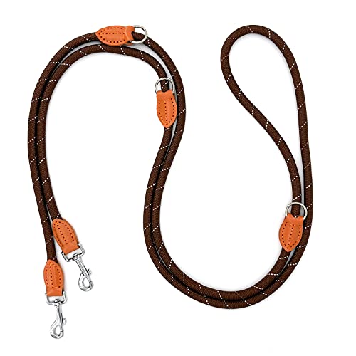 Hundeleine Große Hunde Doppelleine für Mittelgroße Hunde Reflektierend Führleine 3m Verstellbar mit 2 Karabiner Leine Hund Dog Leash Multifunktionale Hundeleine 3 Meter lang x 1,4 cm Brown von Bokelai