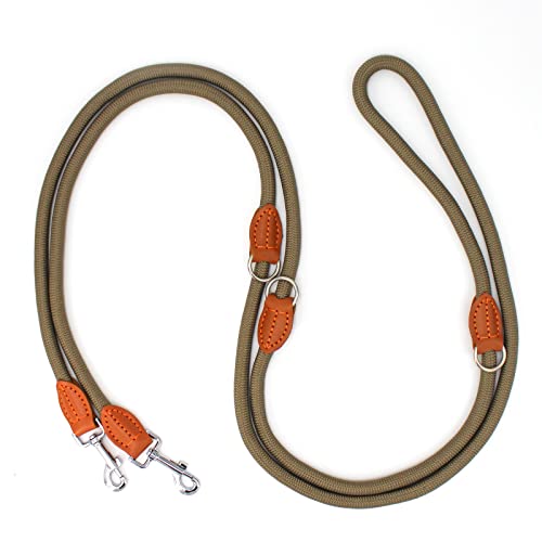 Hundeleine für Große & Mittelgroße Hunde 3m Doppelleine Verstellbar Führleine mit 2 Karabiner Umhängeleine Multifunktional Nylon Dog Lead 3 Meter lang x 14 mm Graugrün von Bokelai