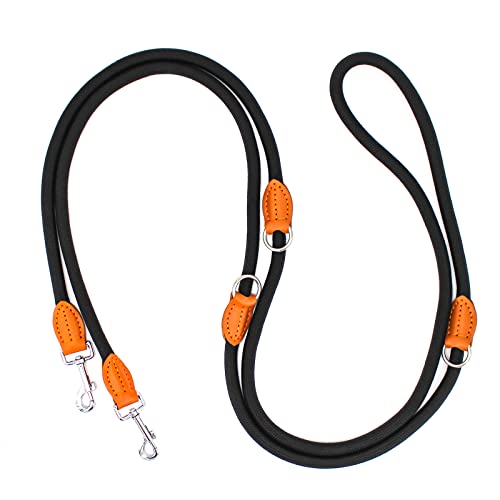 Hundeleine für Große & Mittelgroße Hunde 3m Doppelleine Verstellbar Führleine mit 2 Karabiner Umhängeleine Multifunktional Nylon Dog Lead 3 Meter lang x 14 mm Schwarz von Bokelai