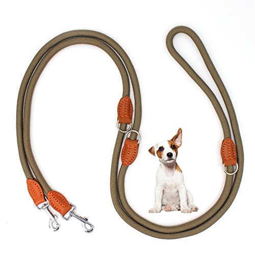 Hundeleine für Mittelgroße & Kleine Hunde 3M Doppelleine Verstellbar Führleine mit 2 Karabiner Umhängeleine Nylon Dog Lead 3 Meter lang x 10 mm Beige von Bokelai