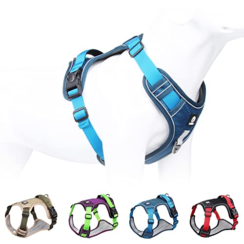 No Pull Hundegeschirr Anti Zug Geschirr Brustgeschirr für mittelgroße und große Hunde Sicherheitsgeschirr Hund Dog Harness Hundegeschirr mit Griff Ausbruchsicher Verstellbar reflektierend Blau L von Bokelai