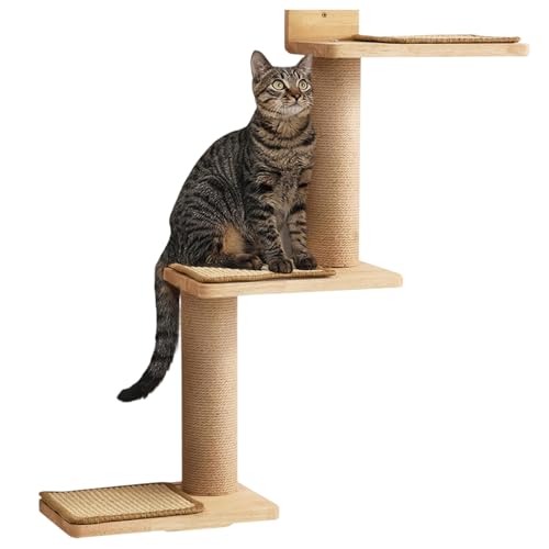 kletterwand Katzen, Katzentreppe Wand, Katze Wandregale aus Massives Gummiholz und Jute, 3 in 1 Transformable Katze Kratzbaum Wand montiert, Anzug für Katzen Klettern, Spielen, Kratzen von Bolam