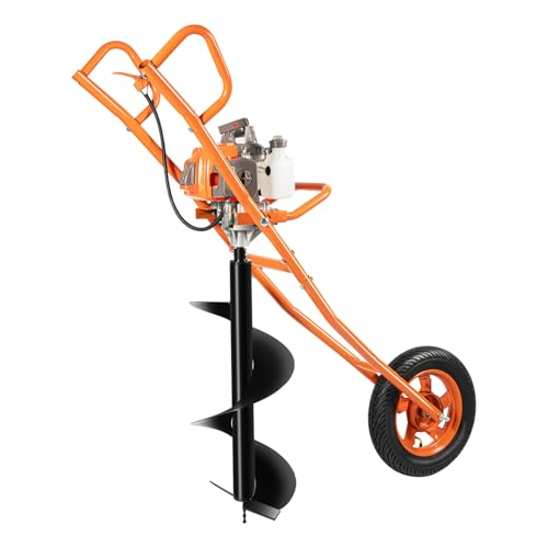 Bollomgy 2-Takt Benzin Erdbohrer, 63CC Erdlochbohrer mit Rädern, 2200W Benzin Pfahlbohrer Erdbohrgerät, Garden Schubkarren Earth Auger, Ø 300 mm Bohraufsätzen (Orange) von Bollomgy