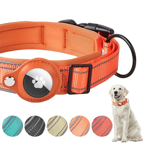 Boloshine AirTag Hundehalsband, Verstellbares Reflektierend Halsband Hund, Integriertes Apple Air Tag Hundehalsband Weich Gepolstertes für Große Mittelgroße Kleine Hunde (Orange, S) von BoloShine