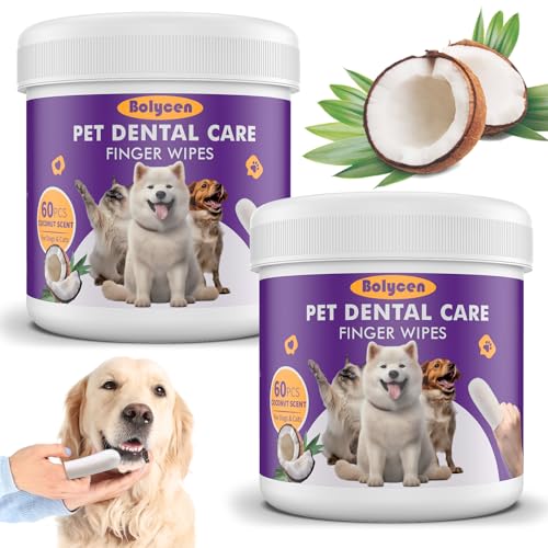 Bolycen Pet Dental Finger Wipes for Dogs & Cats - Dog & Cat Finger Toothbrush - Remove Plaque & Tartar - Freshens Breath - Dog Teeth Cleaning Wipes (4.5 cm Wide (120 Count), Coconut) von Bolycen