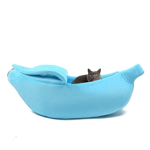 Beruhigendes Katzenbett, Katzenbetten Beruhigendes Katzenbett Kuschelhöhle Katze, Warmes Haustiernest Bananenform, Abgedecktes Katzenbett für Drinnen und Draußen (XL, Blau) von BomDog