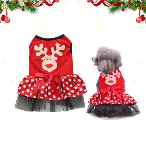 Haustier Weihnachten Kleid, Hundekleid Welpenrock Weihnachtskleidu ng für Haustiere Hundekleid welpen Luxusrock für Teddy Schnauzer Chihuahua Kleine Mittelgroße Hunde und Katzen (Reindeer, L) von BomDog