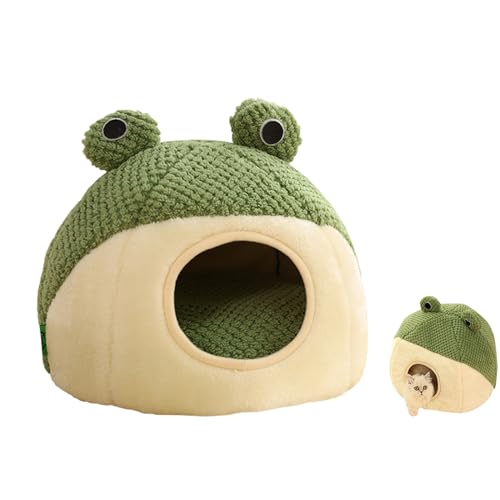 Katzenbett,Katzenhöhle,Kuscheliges Katzen Höhlenbett Katzennest, Warm Weich Katzenbetten in Froschform mit Abnehmbarem, Waschbarem Kissen für kleine Haustiere Katzen (M-50cm, 3D-Frosch) von BomDog