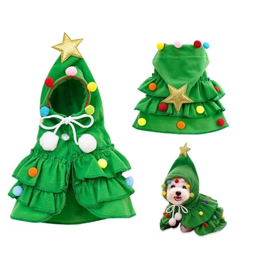 Katzenkostüm Weihnachten, Weihnachten Haustier Umhang Hund Kostüm Umhänge Katzen Weihnachtskostüm mit Weihnachtsmütze Haustier Kostüme für Katzen Hunde Weihnachten Halloween Cosplay (Grün, L) von BomDog