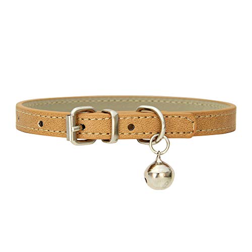 Hundehalsband, Verstellbar Hundehalsband mit Glock, Halsband mit Gepolstert und Echtes Leder für Welpen Kleine Hunde (Khaki) von Bomclap