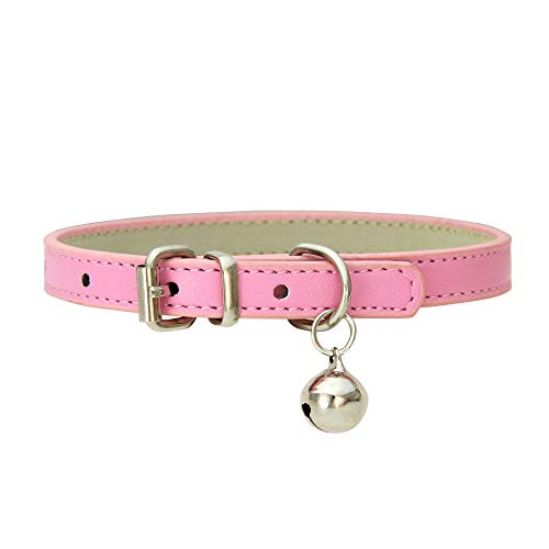 Hundehalsband, Verstellbar Hundehalsband mit Glock, Halsband mit Gepolstert und Echtes Leder für Welpen Kleine Hunde (Rosa) von Bomclap