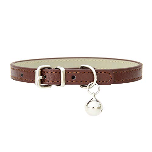 Hundehalsband mit Glock, Verstellbar Hundehalsband mit Gepolstert und Echtes Leder, Halsband für Welpen Kleine Hunde (Braun) von Bomclap