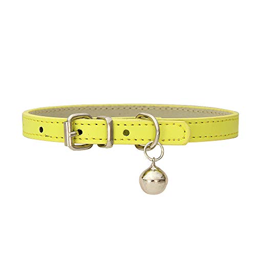 Hundehalsband mit Glock, Verstellbar Hundehalsband mit Gepolstert und Echtes Leder, Halsband für Welpen Kleine Hunde (Gelb) von Bomclap