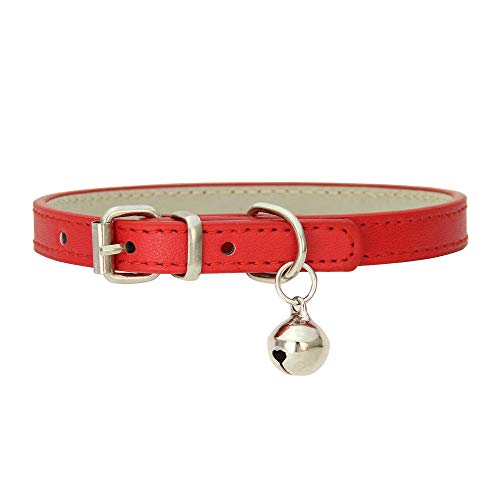 Hundehalsband mit Glock, Verstellbar Hundehalsband mit Gepolstert und Echtes Leder, Halsband für Welpen Kleine Hunde (Rot) von Bomclap