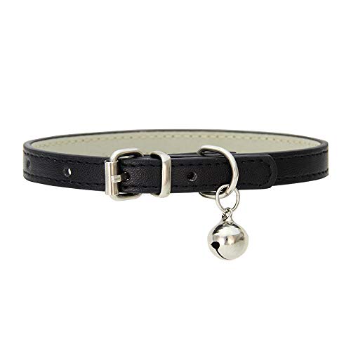 Hundehalsband mit Glock, Verstellbar Hundehalsband mit Gepolstert und Echtes Leder, Halsband für Welpen Kleine Hunde (Schwarz) von Bomclap