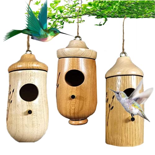 BOMEIQEE Kolibrihaus, 11,4 cm Mini-Vogelhaus, Holz-Kolibri-Schaukelnest für draußen hängen, Haustierhütte für Zaunkönig, Schwalbe, Sparrow, Kolibri, Finkenhäuser (3 Stück) von Bomeiqee