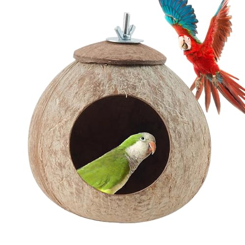 BommFu Coco Husk Bird Hut, Coco Bird Nest für Käfig | Vogelkäfig Rasting House Coco Shell,Haustierpapagei Zuchthütte Innen im Freien Dekorative Lovebirds Lebensraum für Wohnzimmer, Balkon von BommFu