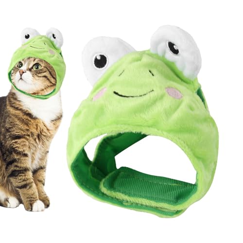 BommFu Haustier-Kostüm-Hut, Frosch-Hut für Haustiere, Cartoon Frosch Katze Kostüm Hut, Kurzer Plüsch-Cosplay-Hut für die meisten kleinen bis mittelgroßen Katzen und Hunde von BommFu