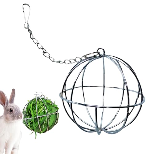 BommFu Kaninchen-Heu-Futterball | Kaninchen-Heuball Zum Aufhängen | Futterspender Mit Runder Kugel Aus Edelstahl | Heuraufenball - Futterspielzeug Für Kleine Hasen, Hamster, Chinchillas von BommFu