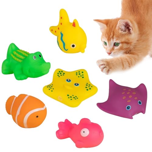 BommFu Schwimmbad Katzenspielzeug | Interaktives Pool Katzen Spielzeug | 6 Stück Interaktives Katzen-Quietschspielzeug Für Den Pool | Schwimmendes Badefisch-Spielzeug - Um Langeweile Für Badezimm von BommFu