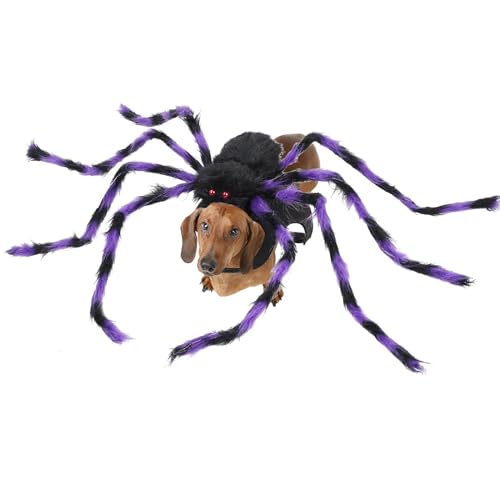 BommFu Spinnen-Hundekleidung, Spinnenanzüge für Hunde - Pelzige Riesen-Simulationsspinnen-Haustier-Outfits - Verstellbares Halloween-Haustierkostüm für Hunde und Katzen, Verkleidungszubehör von BommFu