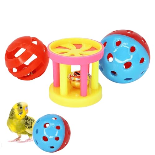 BommFu Vogelspielzeug Für Papageien | Kauspielzeugbälle Für Sittiche | Kaukugeln Wellensittich Spielzeug Mit Glocke Mit Kleinen Löchern - Für Haustiere, Papageien, Wellensittiche, Conures von BommFu