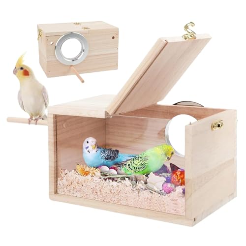 BommFu Wellensittich Nistkasten Transparentes Design | Vogelhäuschen Aus Naturholz Kleines Vogelnest | Holz Voliere Brutkasten - Für Liebevogel Ellensittich Sittich Lovebirds Papag-eien von BommFu