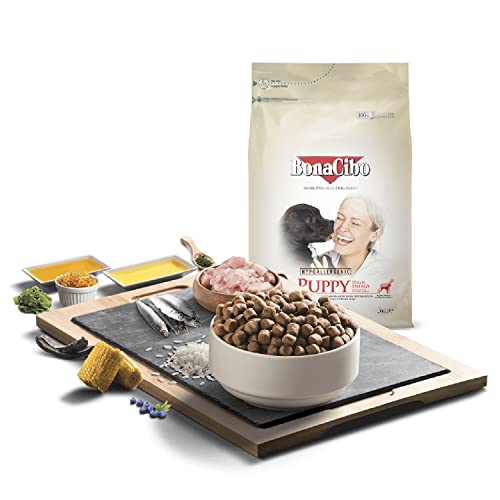 BONACIBO High Energy Hundefutter für Welpen | Super Premium Welpenfutter für aktive welpen Aller rassen bis zu 1 Jahr | Huhn Reis und Sardellen | 3 KG von Bonacibo