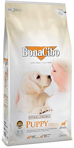 BONACIBO Hundefutter für Welpen | Super Premium Welpenfutter Aller rassen bis zu 1 Jahr | Huhn Reis und Sardellen | 15 KG von Bonacibo