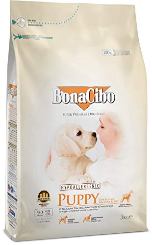 BONACIBO Hundefutter für Welpen | Super Premium Welpenfutter Aller rassen bis zu 1 Jahr | Huhn Reis und Sardellen | 3 KG von Bonacibo