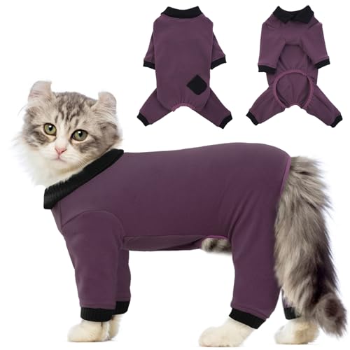 Bonaweite Katzen-Pyjama nur für Katzen, Einteiler für Katzen nach Operationen, für weibliche Männer, klebriges Haar, Katzenkleidung, chirurgischer Katzen-Genesungsanzug, Ganzkörperanzug, langärmelige von Bonaweite