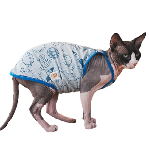 Bonaweite Sphynx Katzenkleidung, Katzen-Shirts nur für Katzen, atmungsaktiv, Planetendruck, tägliche Kleidung für Devon Rex-Katzen, Sommer, ärmellos, haarlose Katzenweste, Kätzchenpullover, von Bonaweite