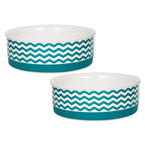 Bone Dry Ceramic Pet Collection Chevron, mittelgroßes Set, 15,2 x 5,1 cm, Blaugrün, 2-teilig von Bone Dry