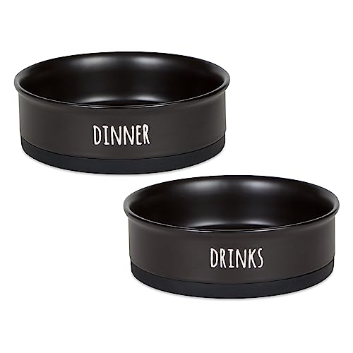 Bone Dry Ceramic Pet Collection Geschirrset für Essen, Getränke und Desserts, groß, 7,5 x 2 cm, Schwarz, 2 Stück von Bone Dry