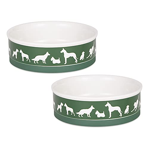 Bone Dry Ceramic Pet Silhouette Collection, großes Set, 19,1 x 6,1 cm, Jägergrün, Hundeshow, 2-teilig von Bone Dry