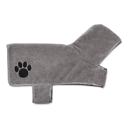 Bone Dry Pet Robe Collection, bestickter, saugfähiger Mikrofaser-Bademantel mit verstellbarem Verschluss, für Hunde und Katzen, klein, grau von Bone Dry