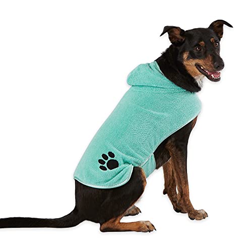 Bone Dry Pet Robe Collection, bestickter saugfähiger Mikrofaser-Bademantel mit verstellbarem Verschluss, für Hunde und Katzen, Größe M, Aqua von Bone Dry