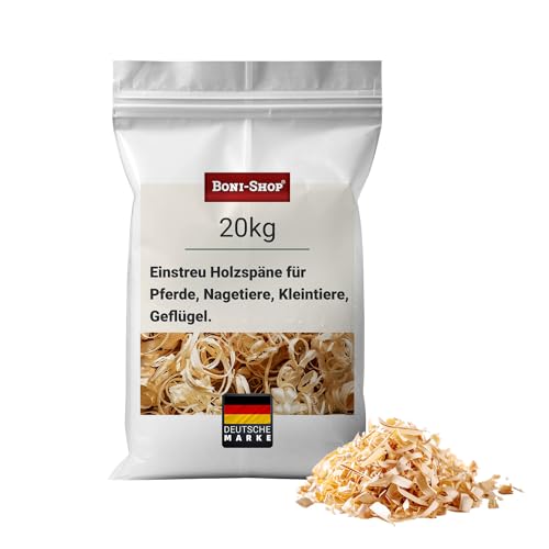 Boni-Shop 20kg Einstreu Holzspäne für Pferde, Nagetiere, Kleintiere, Geflügel, Reines Naturprodukt, Extrem Saugfähig, Wirtschaftlich in der Anwendung von Boni-Shop