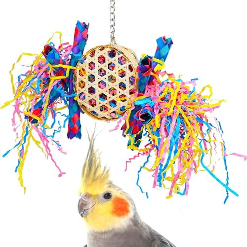 Bonka Bird Toys 1721 Runde Korb Bambus Papier Knistern Schnabel Füße Hängen Futter Gefüllte Zerkleinerung Futtersuche Ziehen Bunte Papagei Papagei Finke von Bonka Bird Toys