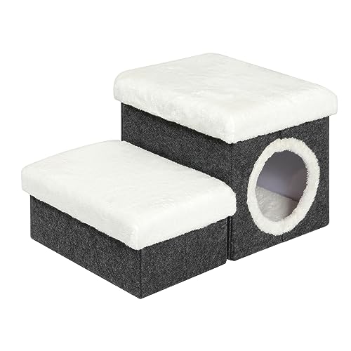 Bonlife Katzentreppe mit Katzenhaus, Katzenbett für Indoor-Katzen, faltbare Haustiertreppe mit Stauraum, faltbare Haustierrampe für Bett, Haustierleiter, Dunkelgrau, 58 x 40 x 32 cm von Bonlife