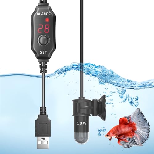 Bonlux USB Mini Aquarium Heizung 10W DC 5V, Submersible Aquarium Heater USB 3L 18-34℃Temperatur Einstellbar Mit Temperaturanzeige für Frisches Wasser von Bonlux