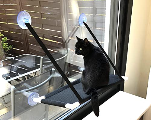 Premium Fensterplatz für die zufriedene Katze Katzenliege 360° Ausblick Hängematte Fenstermontage Sonnenbad Katzen Hängematte Fensterliegeplatz Fenster Bett Fensterbank TOP Saugnäpfen TOP von Bonn-Design