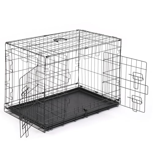 Bonnlo Hundebox aus Metall, Hundekäfig Faltbar, Transportbox Hund mit 2 Türen, mit Austziehbarer Kunststoffschale, für Zuhause & Auto, 75 x 47 x 52,5 cm (M) von Bonnlo