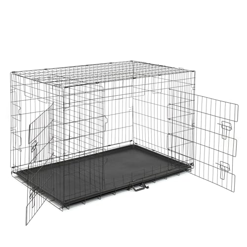 Bonnlo Hundekäfig Faltbar, Hundebox aus Metall, Transportbox Hund mit 2 Türen, mit Ausziehbarer Kunststoffschale, für Zuhause & Auto, 121 x 74 x 81 cm(XXL) von Bonnlo