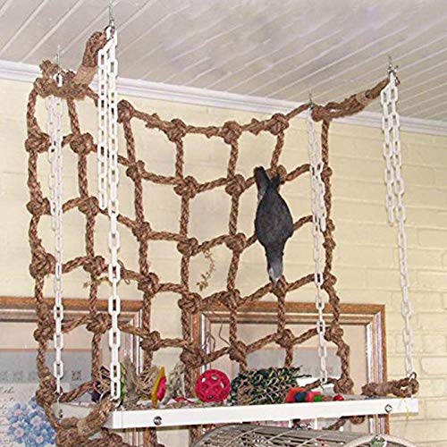 Bontand Papageien-Vogel-kletternetz Baumwolseil Käfig Holz Hanf-Seil-Leiter Toy Play-Gym Hanging Schaukel Net Parrot Perch Hammock Spielzeug Dekor von Bontand