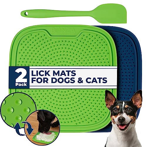 Bonza Leckmatte für Hunde und Katzen, 2er-Pack, Anreicherungsspielzeug zur Linderung von Langeweile und Angst, Matte mit Saugnapf-Design für Fellpflege, Baden und Training von Haustieren (Marineblau von Bonza