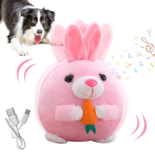 Interaktives Hundespielzeug,Bewegliches Hundespielzeug Ostern Hundeball Elektrisch Interaktiver Spielball Hunde mit Hüpfendes Musik Sprechendes Kaninchen Plüschtier USB-Aufladung für Hunde Katzen von Booaee